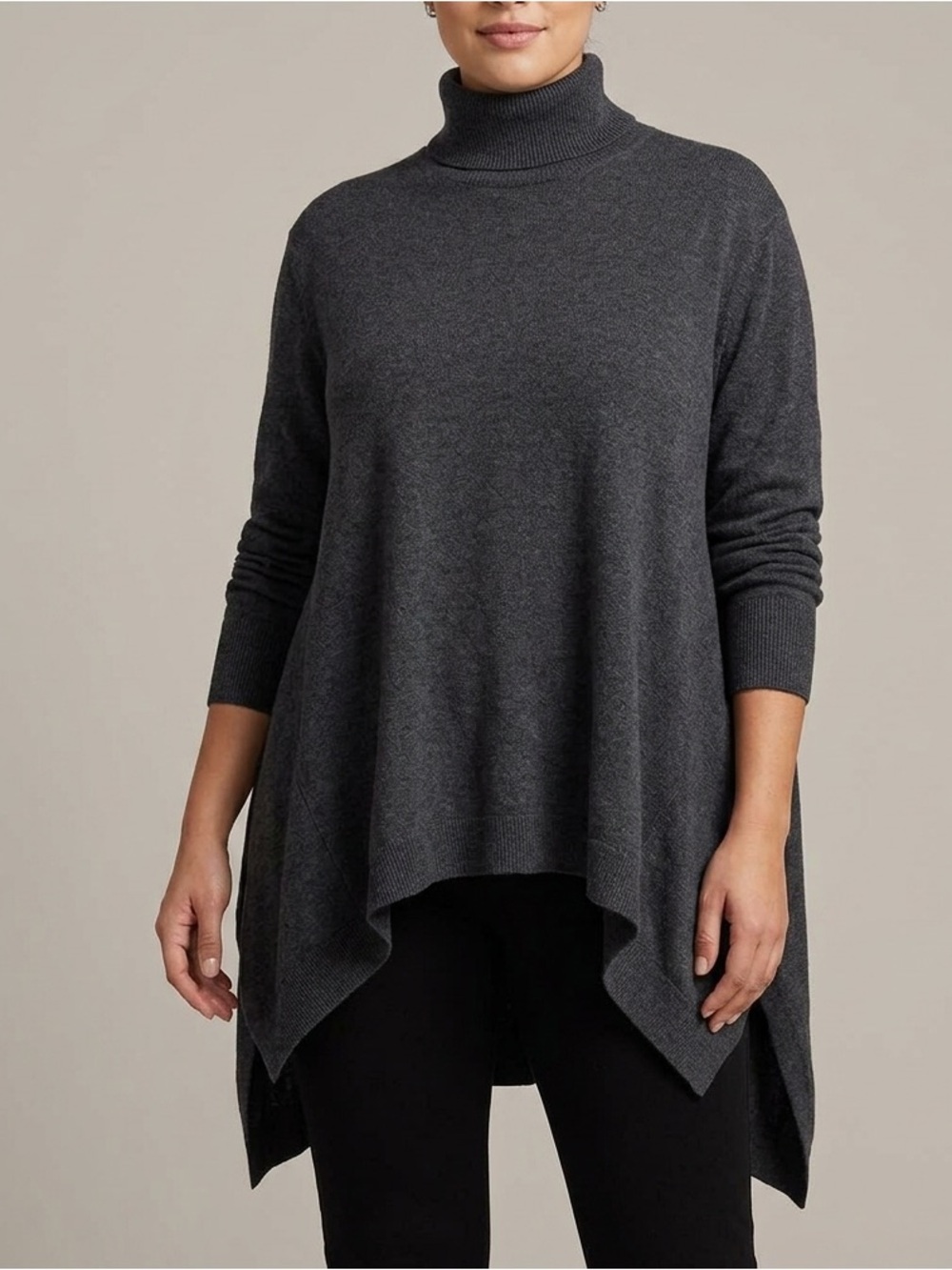 Women’s Charcoal Turtleneck Sweater - Lightweight Knit